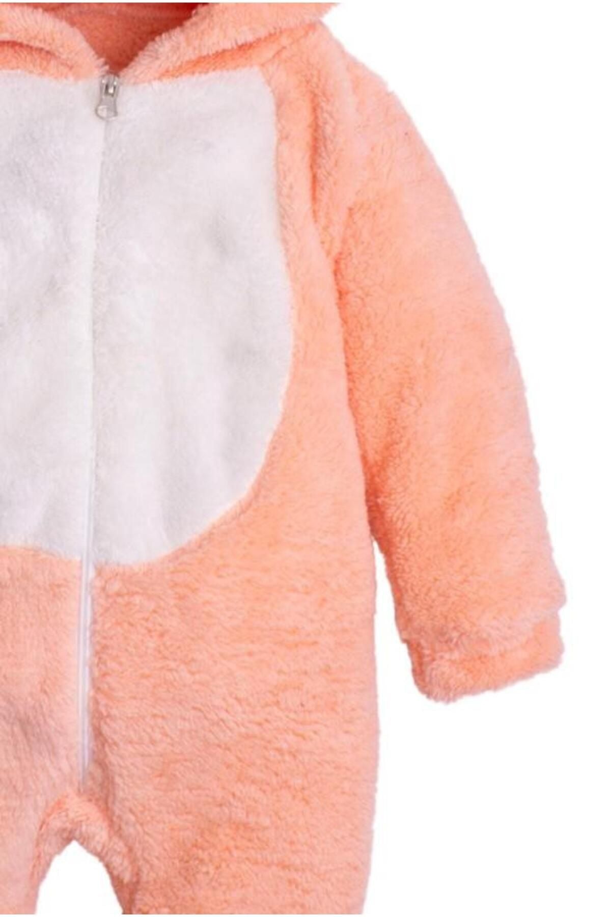 Kışlık Tatlı Peluş Kapüşonlu Ayıcık Nakışlı Bebek Çocuk Welsoft Tulum